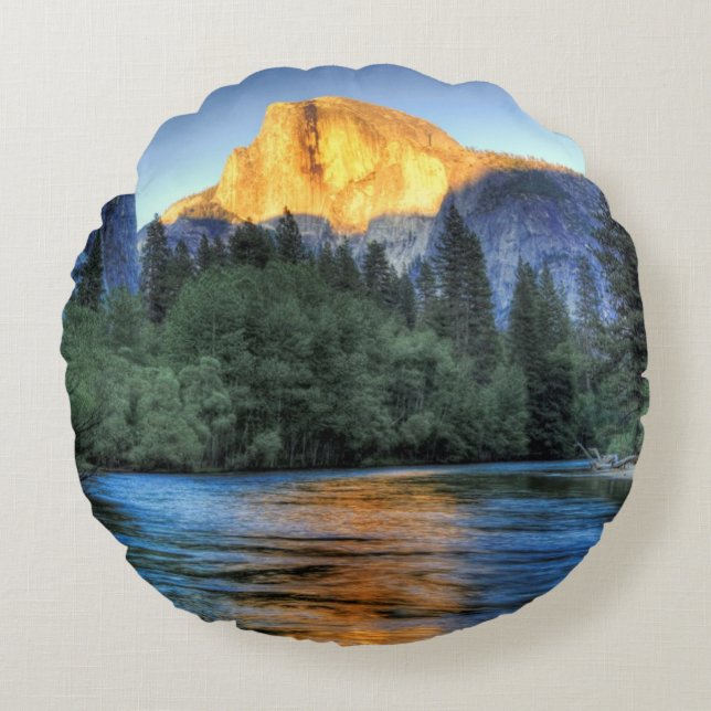 Golden Light on Half Dome Round Pillow (Front)