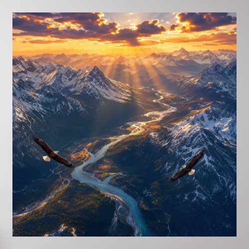 Golden Light Over the Alpine River001 Poster