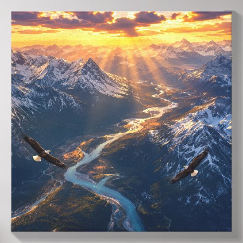 Golden Light Over the Alpine River 001 Canvas Photo Tile