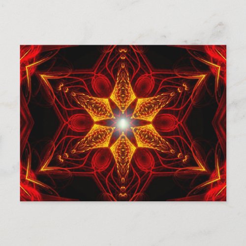 Golden Light Red Star Fractal Art Postcard