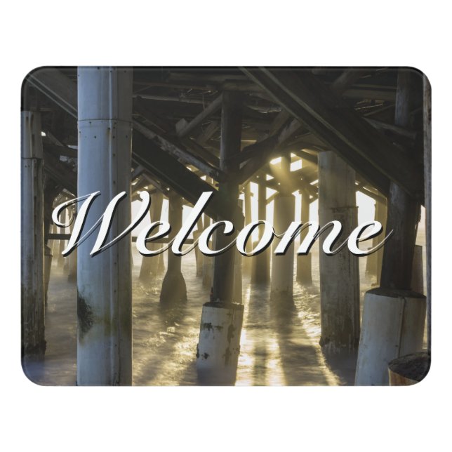 Golden Light Shines Through Welcome Door Sign (Contemporary Front)
