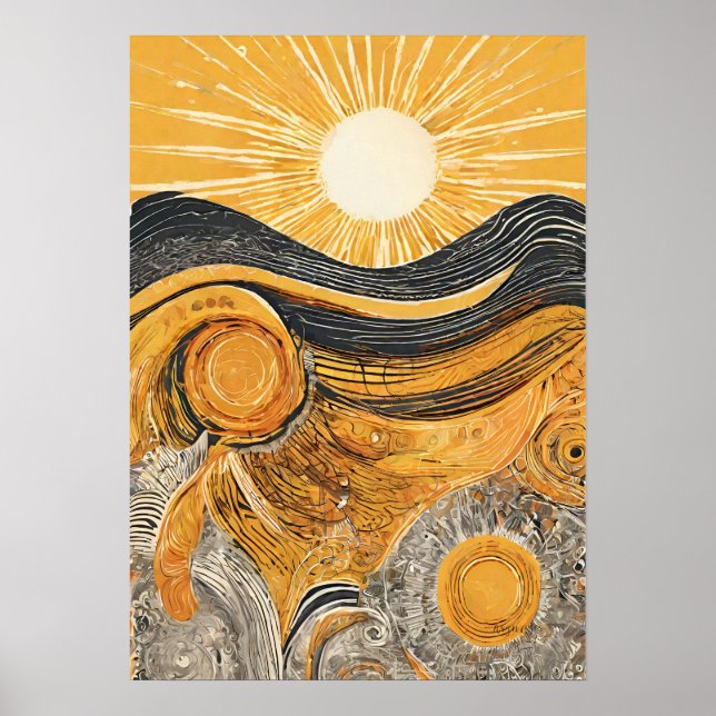 Golden Light Sun Illustration Wall Art Poster  (Front)