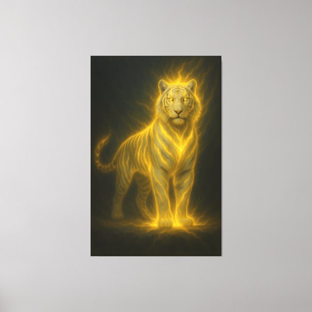 Golden Lightning Tiger – High-End Fantasy Art Pain Canvas Print (Front)