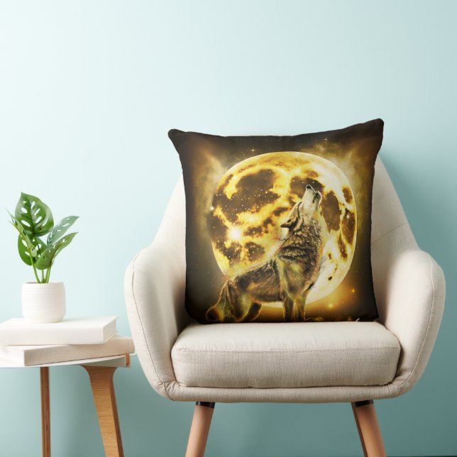 Golden Lightning Wolf Throw Pillow (Chair)