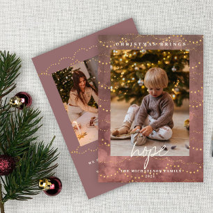 Golden Lights Bokeh Christmas 2 Photo Holiday Card