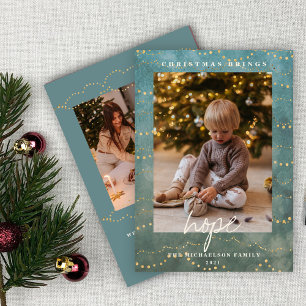 Golden Lights Bokeh Christmas Photo Holiday Card