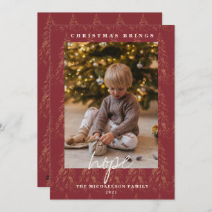 Golden Lights Bokeh Christmas Spicey Red 2 Photo Holiday Card