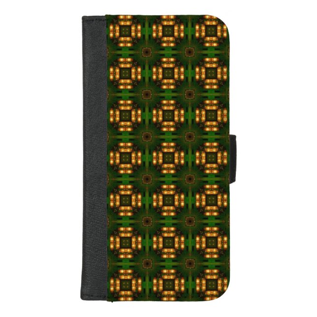 Golden lights on green iPhone wallet case (Front)