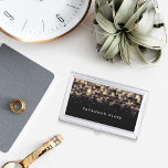 Golden Lights | Personalized Business Card Case<br><div class="desc">Elegant business card holder features your name and/or business name in modern white lettering on a rich black background. Strands of golden string lights are crisscrossed at the top,  with a blurred bokeh effect.</div>