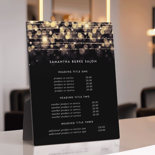 Golden Lights | Pricing & Services Display Plaque (Creator Uploaded)