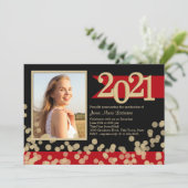 Golden Lights Red and Black Grad Photo Invitation (Standing Front)