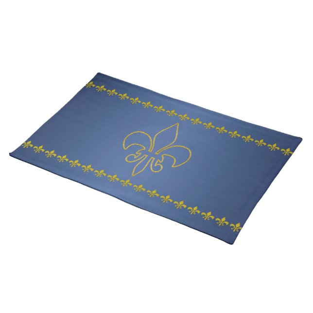 Golden Lily Border + your text & background Cloth Placemat (On Table)