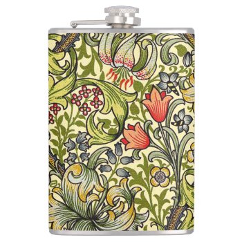 Golden Lily Coordinates Hip Flask by OldArtReborn at Zazzle