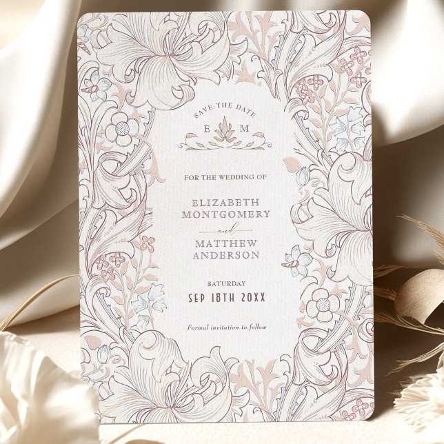 Golden Lily Elegance William Morris Save the Date Invitation (Creator Uploaded)