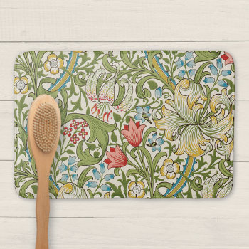 Golden Lily Floral Pattern Bathroom Mat by mangomoonstudio at Zazzle