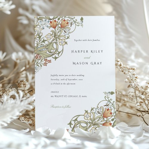 Golden Lily Pattern William Morris Wedding Invitation