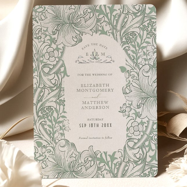 Golden Lily Sage Green Morris Save the Date Invitation (Creator Uploaded)