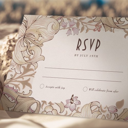 Golden Lily Sage Wedding RSVP Card Morris