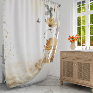 Golden Lily Serenity: Watercolor Brown Lilies  Shower Curtain