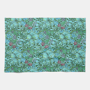 Golden Lily Vintage Floral Flowers Blue Pink Green Kitchen Towel