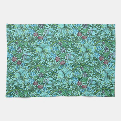 Golden Lily Vintage Floral Flowers Blue Pink Green Kitchen Towel