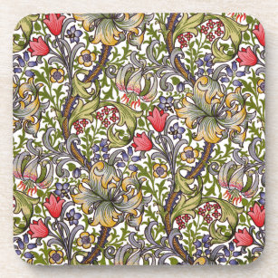 Golden Lily Vintage Floral Pattern William Morris Beverage Coaster