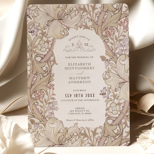 Golden Lily Wedding Suite Pink Cream Morris Invitation