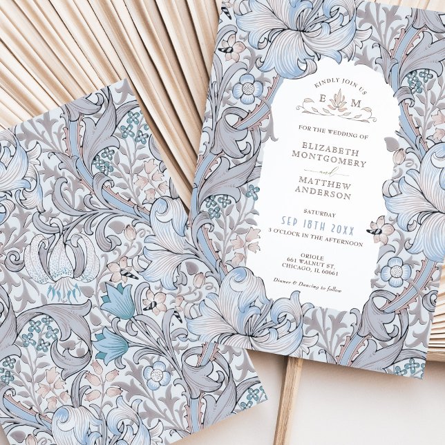 Golden Lily Wedding Suite Pink Cream Morris Invitation (Creator Uploaded)