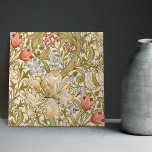 Golden Lily William Morris Arts Crafts Floral Ceramic Tile<br><div class="desc">William Morris Lily Pattern Design. William Morris was an English textile designer, artist, writer, and socialist associated with the Pre-Raphaelite Brotherhood and British Arts and Crafts Movement. He founded a design firm in partnership with the artist Edward Burne-Jones, and the poet and artist Dante Gabriel Rossetti. This beautiful Art Nouveau...</div>