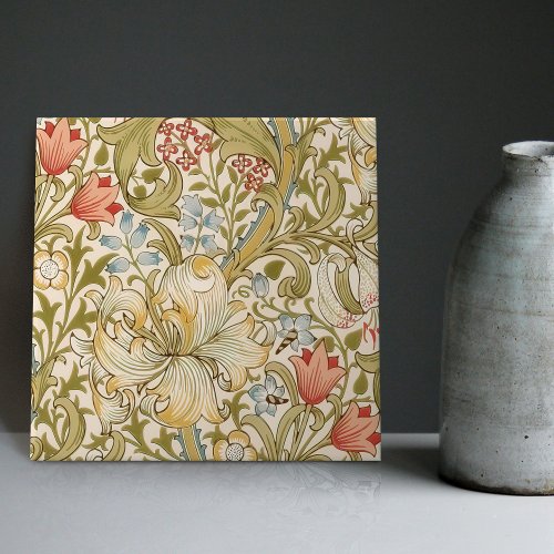 Golden Lily William Morris Arts Crafts Floral Ceramic Tile