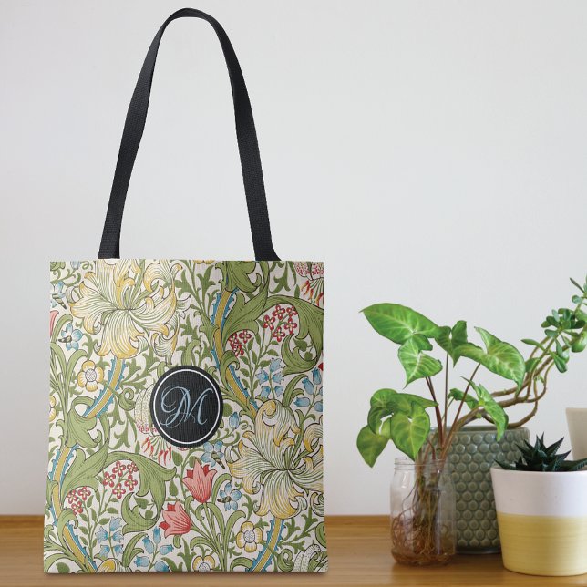 Golden Lily William Morris Monogram Tote Bag (Creator Uploaded)