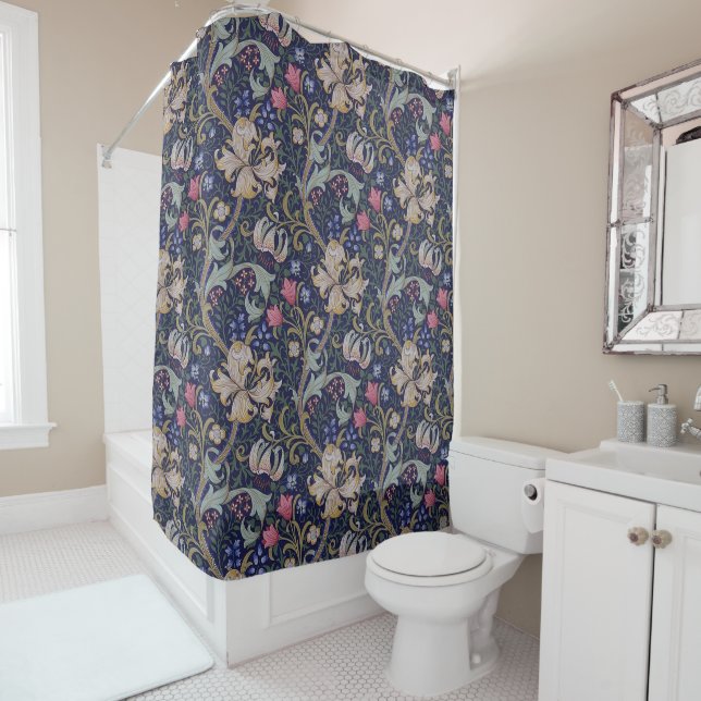 Golden Lily, William Morris Shower Curtain (In Situ)