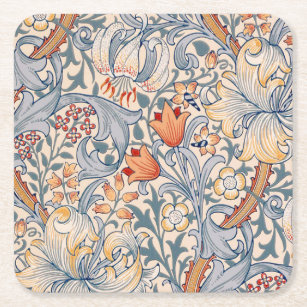 Golden Lily, William Morris Square Paper Coaster
