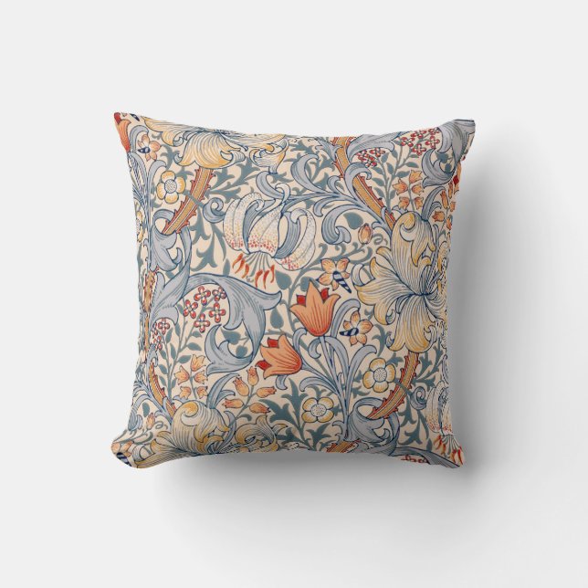 Golden Lily, William Morris Throw Pillow (Front)