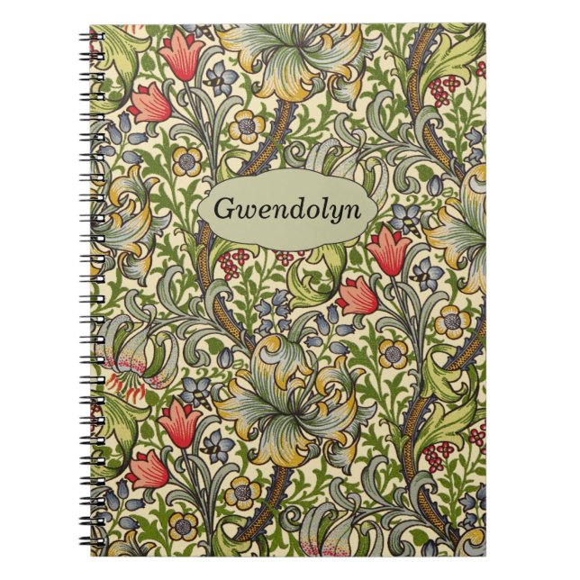 Golden Lily William Morris Vintage Floral Monogram Notebook (Front)