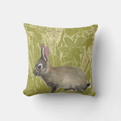 Golden Lime Abstract Pattern Watercolor Rabbit Throw Pillow