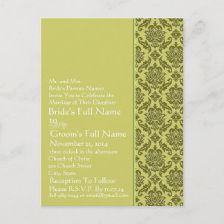 Golden Lime Damask Wedding Invitation Postcard