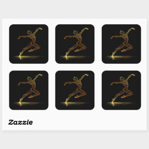Golden Line Art Ballet Dancer Elegant Illustration Square Sticker