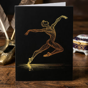 Golden Line Art Ballet Dancer Elegant Illustration Thank You Card