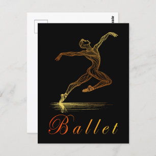 Golden Line Art Ballet Male Dancer Illustration Postcard