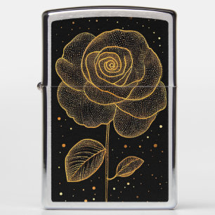 Golden Line Art Rose With Sparkling Dots Zippo Lighter