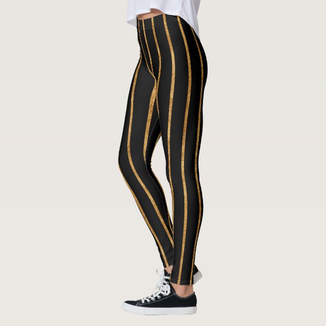 golden line cosmic color star galaxy pattern black leggings (Left)