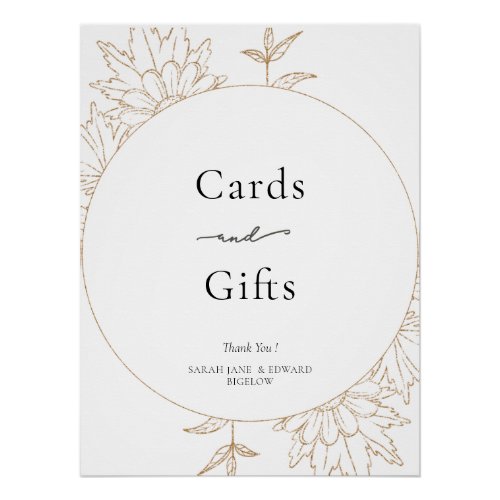 Golden Lineart Floral Cards and Gifts Poster