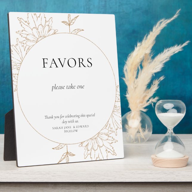 Golden Lineart Floral Favors Table Plaque (Side)