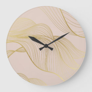 Golden Lines: Luxury Vintage Pattern. Large Clock