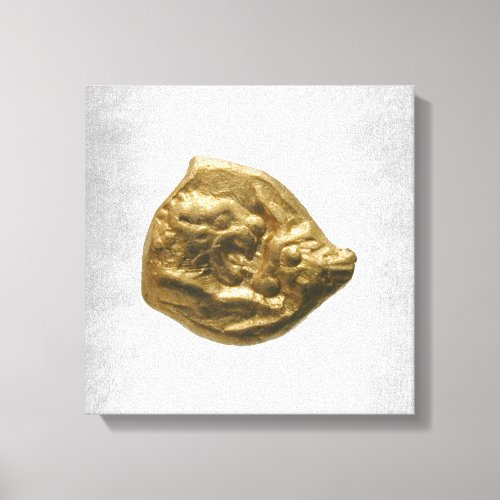 Golden Lion Antic Coin Silver Background Canvas Print