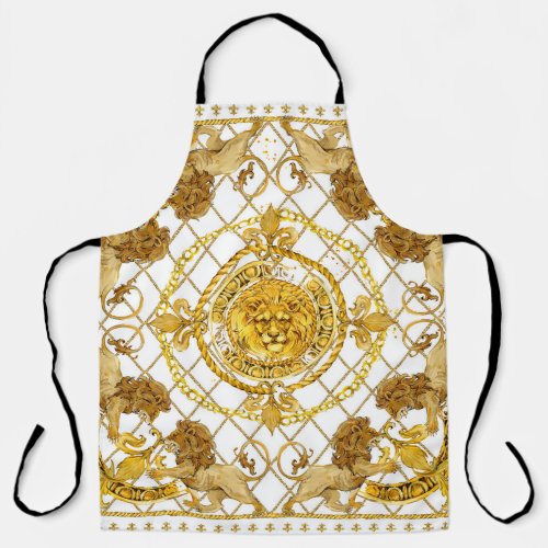 Golden lion damask silk scarf design apron