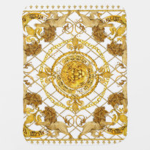Golden lion: damask silk scarf design baby blanket
