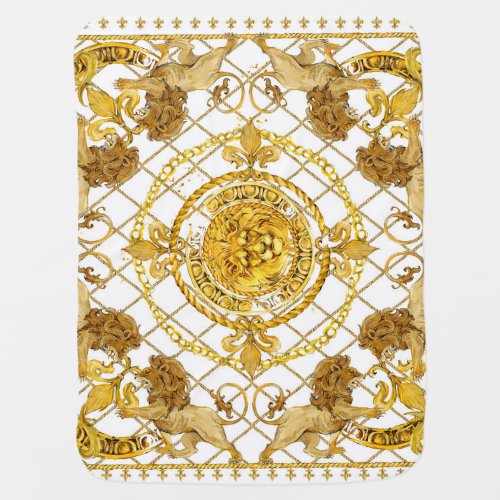Golden lion damask silk scarf design baby blanket