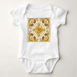 Golden lion: damask silk scarf design baby bodysuit